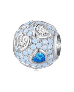 Zircon Heart Blue Opal Charm, Fit Pandora Charms, Charms for Pandora Bracelet, 925 Sterling Silver Charms, For Pandora Charm Bracelet