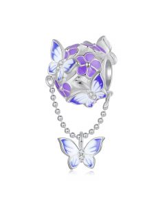 Purple Butterfly Tassel Flower Charm, Charms for Pandora Bracelet, For Pandora Charm Bracelet, 925 Sterling Silver Charm, Fit Pandora Charms