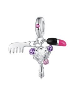Comb Mirror Lipstick Charm, Dress Up Charm, 925 Sterling Silver Charms, Fit Pandora Charms, Charms for Pandora Bracelet