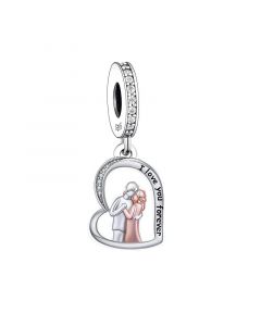 I Love You Forever Lovers Heart Charm, 925 Sterling Silver Charms, Charms for Pandora Bracelet, Fit Pandora Charms