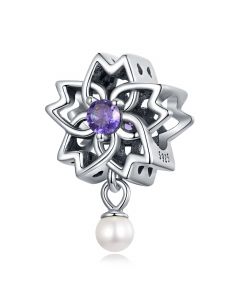 Openwork Flower Glossy Pearl Charm, For Pandora Charm Bracelet, 925 Sterling Silver Charms, Fit Pandora Charms, Charms for Pandora Bracelet