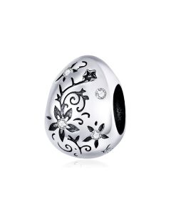 Vintage Flower Pattern Egg Charm, Charms for Pandora Bracelet, For Pandora Charm Bracelet, Fit Pandora Charms, 925 Sterling Silver Charms