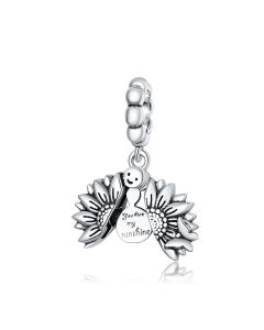 Sunflower with Smiling Face Charm, Charms for Pandora Bracelet, Fit Pandora Charms, For Pandora Charm Bracelet, 925 Sterling Silver Charms