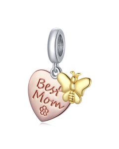 Best Mom Heart with Bee Dangle Charm, For Pandora Charm Bracelet, Fit Pandora Charm, 925 Sterling Silver Charms, Charms for Pandora Bracelet
