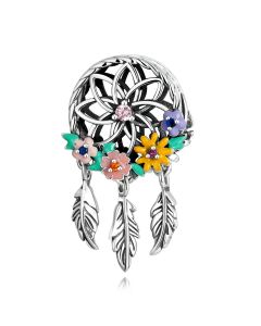 Flower Dreamcatcher Charm, Fit Pandora Charms, For Pandora Charm Bracelet, Charms for Pandora Bracelet, 925 Sterling Silver Charms