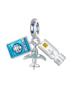 Airplane Passport Travel Dangle Charm, Fit Pandora Charms, Charms for Pandora Bracelet, 925 Sterling Silver Charms
