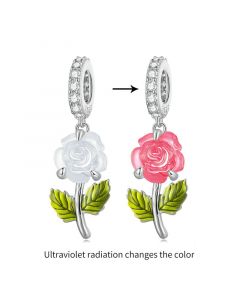 Color Changeable Rose Flower Pendant Charm, 925 Sterling Silver Charms, Charms for Pandora Bracelet, Fit Pandora Charms