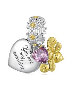 Bee and Daisy Flow Heart Charm, For Pandora Charm Bracelet, Fit Pandora Charms, 925 Sterling Silver Charms, Charms for Pandora Bracelet