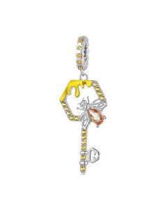 Honeycomb Key and Bee Charm, Charms for Pandora Bracelet, Fit Pandora Charms, For Pandora Charm Bracelet, 925 Sterling Silver Charms