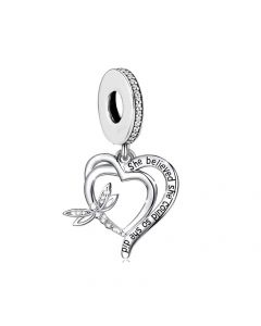 Dragonfly Heart Words Charm, For Pandora Charm Bracelet, 925 Sterling Silver Charms, Charms for Pandora Bracelet, Fit Pandora Charms