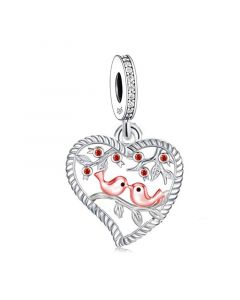 Couple Bird Heart Charm, For Pandora Charm Bracelet, Fit Pandora Charms, Charms for Pandora Bracelet, 925 Sterling Silver Charms