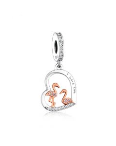 Couple Crane Love Heart Charm, Fit Pandora Charms, Charms for Pandora Bracelet, 925 Sterling Silver Charms, For Pandora Charm Bracelet