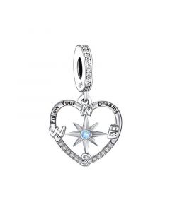 Heart Compass Charm, Follow Your Dreams Charm, 925 Sterling Silver Charms, Fit Pandora Charms, Charms for Pandora Bracelet