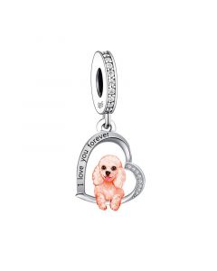 Miniature Toy Poodle Dog Heart Charm, Charms for Pandora Bracelet, For Pandora Charm Bracelet, 925 Sterling Silver Charms