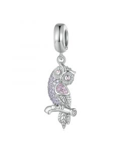 Owl on Branch Pendant Charm, Charms for Pandora Bracelet, 925 Sterling Silver Charms, For Pandora Charm Bracelet, Fit Pandora Charms