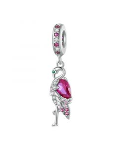 Rosy Zircon Flamingo Bird Charm, 925 Sterling Silver Charms, Fit Pandora Charms, For Pandora Charm Bracelet, Charms for Pandora Bracelet