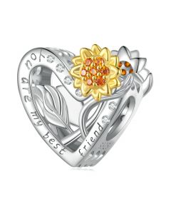 You are My Best Friend Sunflower Heart Charm, Charms for Pandora Bracelet, Fit Pandora Charms, 925 Sterling Silver Charms