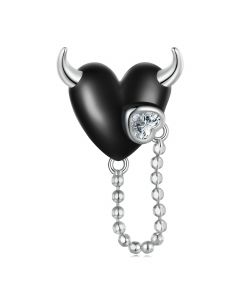 Little Devil Punk Black Heart Charm, 925 Sterling Silver Charms, For Pandora Charm Bracelet, Fit Pandora Charms, Charms for Pandora Bracelet