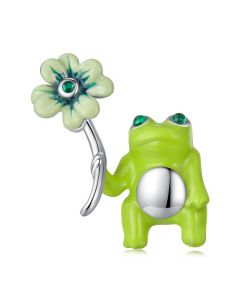 Lucky Clover Frog Charm, For Pandora Charm Bracelet, Charms for Pandora Bracelet, 925 Sterling Silver Charms, Fit Pandora Charms