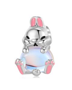 Cute Rabbit Moonstone Charm, Fit Pandora Charms, For Pandora Charm Bracelet, 925 Sterling Silver Charms, Charms for Pandora Bracelet