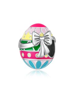 Colorful Easter Egg with Bow Charm, Charms for Pandora Bracelet, Fit Pandora Charms, For Pandora Charm Bracelet, 925 Sterling Silver Charms