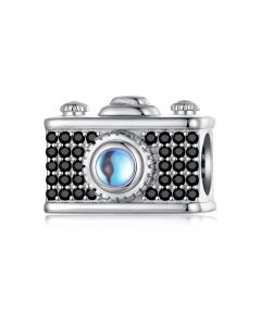 Black Zircon Retro Camera Charm, 925 Sterling Silver Charms, Fit Pandora Charms, Charms for Pandora Bracelet, For Pandora Charm Bracelet