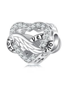 Infinite Angle Wing Heart Charm, For Pandora Charm Bracelet, 925 Sterling Silver Charms, Charms for Pandora Bracelet, Fit Pandora Charms