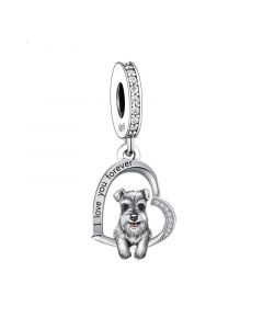 Schnauzer Dog Heart Charm, For Pandora Charm Bracelet, Fit Pandora Charms, Charms for Pandora Bracelet, 925 Sterling Silver Charms