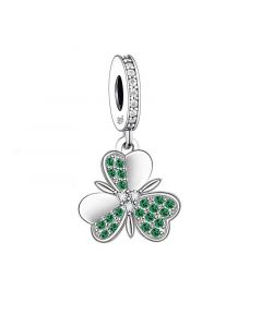 Shamrock Green Three Leaves Clover Charm, 925 Sterling Silver Charms, Charms for Pandora Bracelet, Fit Pandora Charms