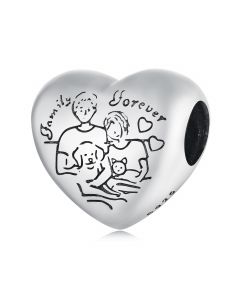 Family Forever Engraving Heart Charm, Charms for Pandora Bracelet, Fit Pandora Charms, For Pandora Charm Bracelet, 925 Sterling Silver Charm