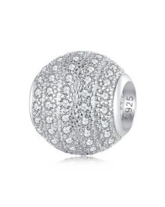 Lucky Round Clear CZ Paved Charm, 925 Sterling Silver Charms, Fit Pandora Charms, Charms for Pandora Bracelet, For Pandora Charm Bracelet