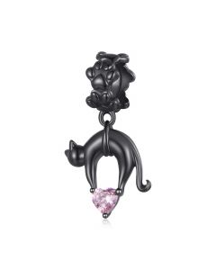 Black Cat with Pink Heart Pendant Charm, Charms for Pandora Bracelet, 925 Sterling Silver Charms, Fit Pandora Charms
