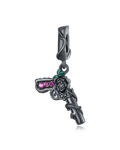 Black Rose Purple CZ Pistol Charm, Charms for Pandora Bracelet, 925 Sterling Silver Charms, Fit Pandora Charms, For Pandora Charm Bracelet