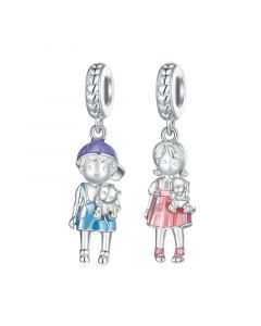 Little Boy and Girl with Pet Pendant Charm, Charms for Pandora Bracelet, Fit Pandora Charms, 925 Sterling Silver Charms