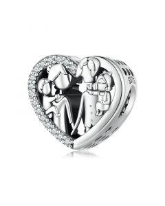 Parents and Children Family Heart Charm, Charms for Pandora Bracelet, Fit Pandora Charms, 925 Sterling Silver Charms
