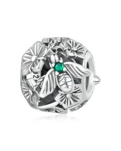 Bee on Flower Openwork Charm, For Pandora Charm Bracelet, 925 Sterling Silver Charms, Charms for Pandora Bracelet, Fit Pandora Charms