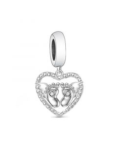 Heart Zirconia Baby Feet Pregnancy Loss Charm, 925 Sterling Silver Charms, Charms for Pandora Bracelet, Fit Pandora Charms