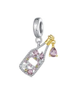 Champagne Bottle Paved CZ Charm, For Pandora Charm Bracelet, Charms for Pandora Bracelet, Fit Pandora Charms, 925 Sterling Silver Charms