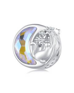 Moonlight Cat Charm, Fit Pandora Charms, Charms for Pandora Bracelet, 925 Sterling Silver Charms, For Pandora Charm Bracelet