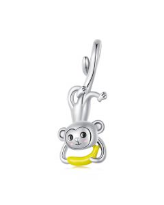 Monkey with Banana Pendant Charm, 925 Sterling Silver Charms, For Pandora Charm Bracelet, Charms for Pandora Bracelet, Fit Pandora Charms