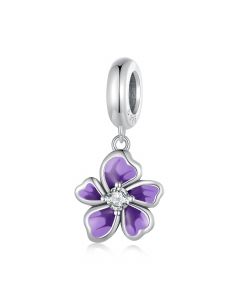 Purple Flower Pendant Charm, Charms for Pandora Bracelet, Fit Pandora Charms, 925 Sterling Silver Charms, For Pandora Charm Bracelet