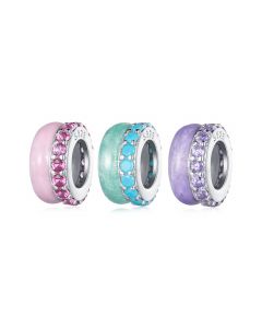 Colorful Zircon Pave Silica Gel Clip Charm, Fit Pandora Charms, Charms for Pandora Bracelet, 925 Sterling Silver Charms