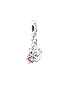 Squirrel Hug Pink Zircon My Heart Always With You, Fit Pandora Charms, Charms for Pandora Bracelet, 925 Sterling Silver Charms