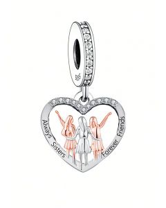 Always Sisters Forever Friends Pendant Charm, Charms for Pandora Bracelet, 925 Sterling Silver Charms, Fit Pandora Charms