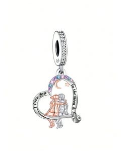 Sister and Brother Boy Girl I Love You To The Moon & Back Family Pendant Charm, Fit Pandora Charms, Charms for Pandora Bracelet