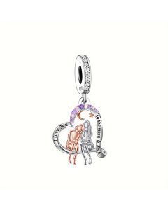 Friends Sisters Love To The Moon & Back Pendant Charm, Fit Pandora Charms, 925 Sterling Silver Charms, Charms for Pandora Bracelet
