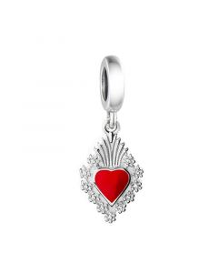 Red Enamel AMOR Heart Flower Charm, Charms for Pandora Bracelet, For Pandora Charm Bracelet, Fit Pandora Charms, 925 Sterling Silver Charms