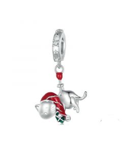 the Xmas Cat Charm, For Pandora Charm Bracelet, 925 Sterling Silver Charms, Fit Pandora Charms, Charms for Pandora Bracelet