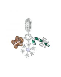 Chrismas Santa Claus's Snowflake Gingerbread Charm, 925 Sterling Silver Charms, Fit Pandora Charms, Charms for Pandora Bracelet