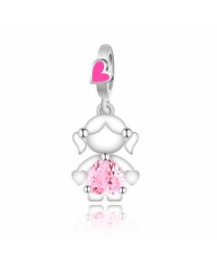 Pink Zircon Girl Charm, 925 Sterling Silver Charms, Fit Pandora Charms, Charms for Pandora Bracelet, For Pandora Charm Bracelet